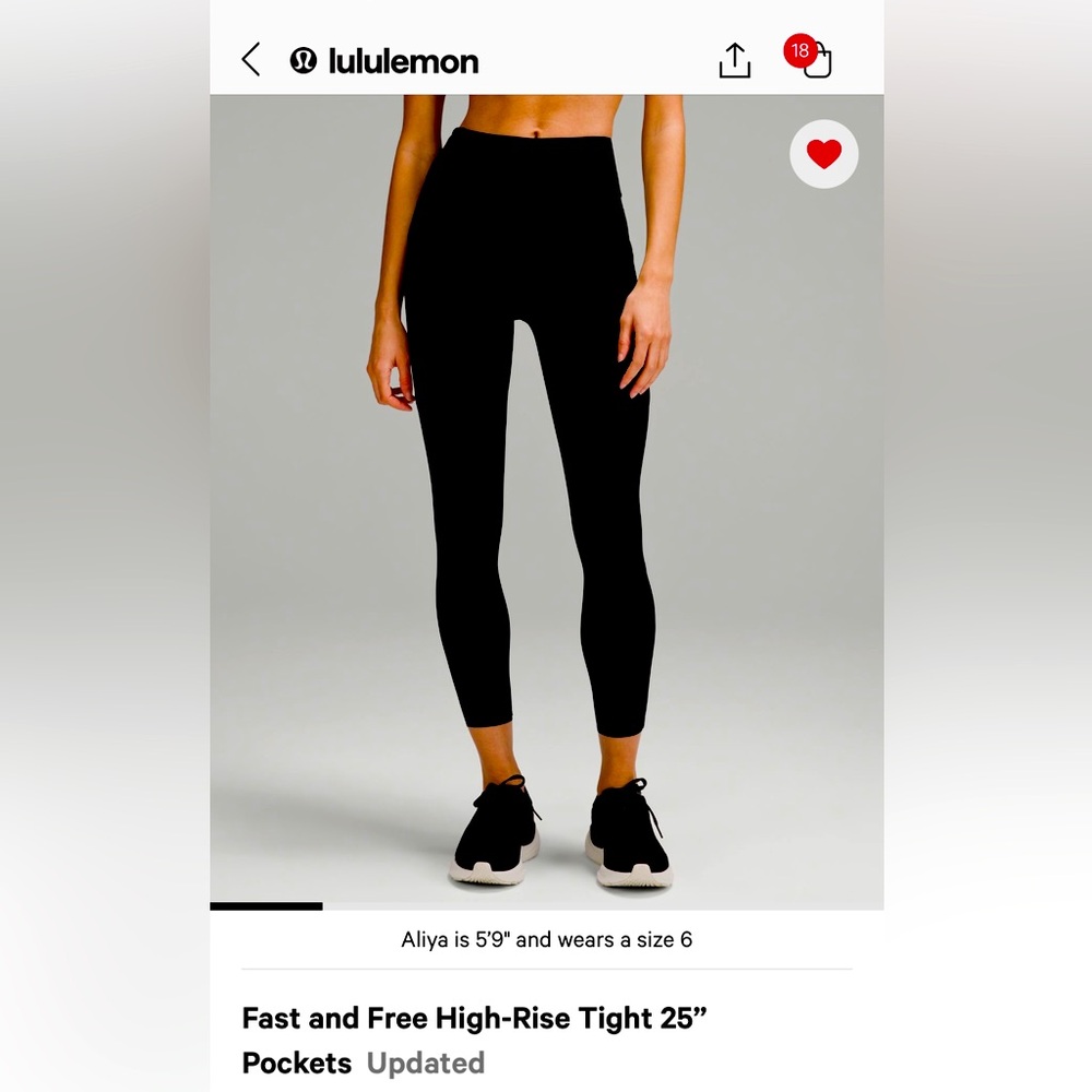 Lululemon Fast and Free leggings size 12 Black  25”
